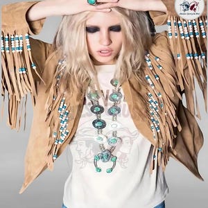 Western Wear Beaded Leather Fringed Vintage Coat Jacket for Women Western Fringes Leather Jacket Buckskin Fringed Leather Coat for Women