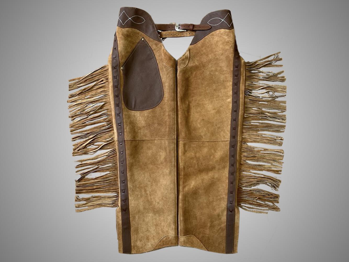 Mens 100% Real Suede Leather Western Cowboy Chap Fringes Handmade ...