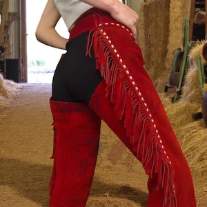 Women's 100 % Real Suede Leather Western Style Buckskin Chap Fringes Rodeo Leather Chap Leather Pant Chap Leather Chaps Women's Chaps