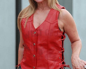 Red Leather Festival Vest - Western Fringe, Stylish Outfit
