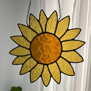 Stained Glass Suncatcher Large Yellow Retro Sunflower