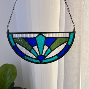 Stained Glass Suncatcher Art Deco Blues