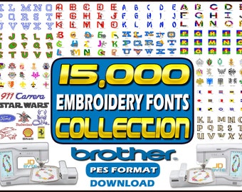 EMBROIDERY FONTS COLLECTION - 15,000 Designs - Pes Format For Brother Machines - Alphabet, Letter Themes, Badges, Logos, Monograms, Motif