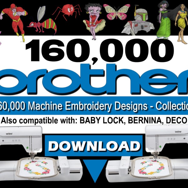 Stickerei Design Muster Sammlung - 160.000 DESIGNS - in PES format Für Brother, Baby Lock, Bernina Stickmaschinen DOWNLOAD