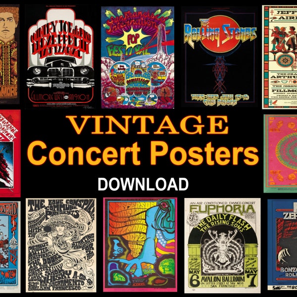 72 affiches de concert vintage, affiche de concert d'artiste de groupe de musique des années 1960 des années 1970, affiche d'art psychédélique de Woodstock, art mural imprimable - Télécharger