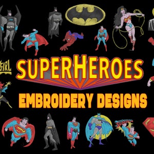 20 Superhero Characters Movie Embroidery Design Patterns PES format for Brother, Baby Lock, Bernina embroidery machines