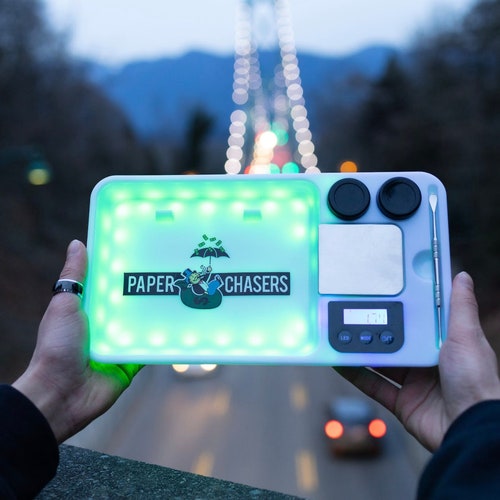 LED Rolling Tray With Builtin Digital Scale Includes a Metal Etsy