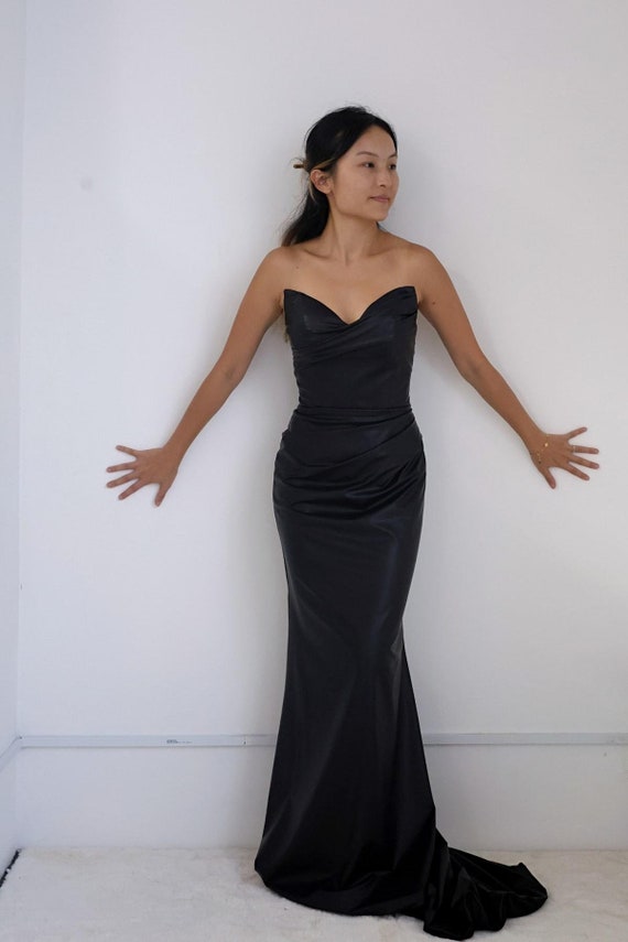 Short Leather Bridesmaid Dress LEATHER BUSTIER MIDI DRESS Black Women's  Short Dress YOOX