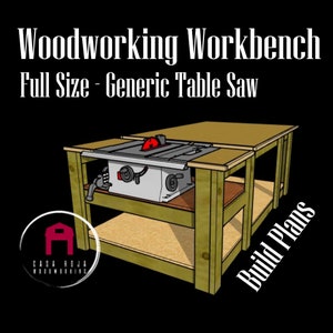 Woodworking Workbench with built in table saw build plans - Guide to adapt to any commercial table saw