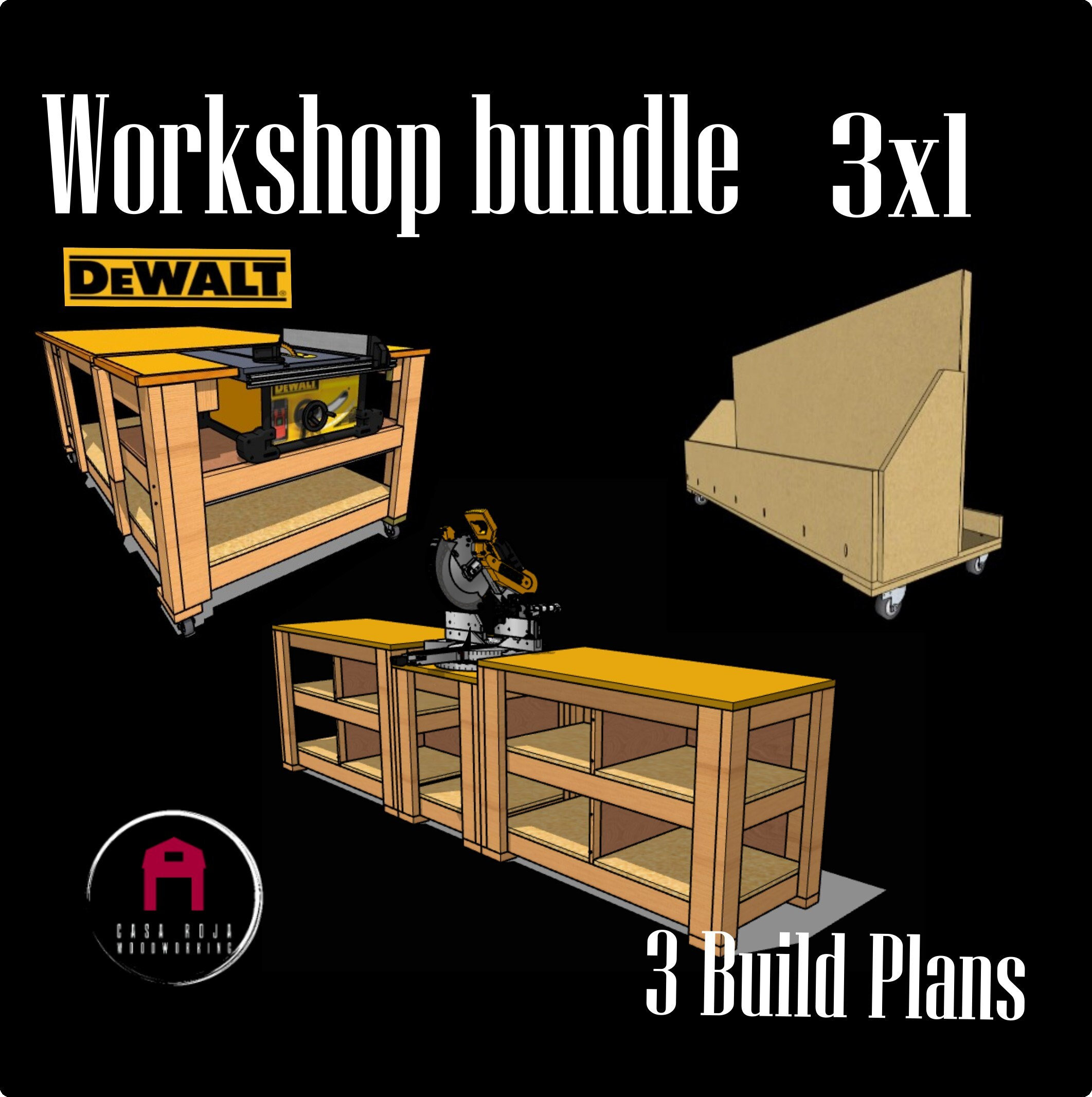 Planos de taller: Banco de trabajo, carro de madera y estación de sierra  ingletadora (descarga digital) - Etsy México, image size:2123x2132