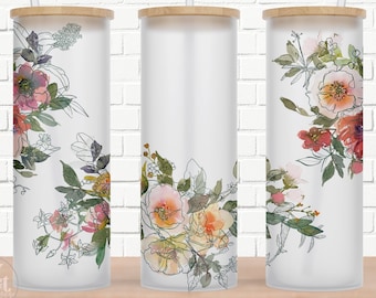 Floral Tumbler Wrap, Watercolor Flower Design (Digital PNG, JPG)