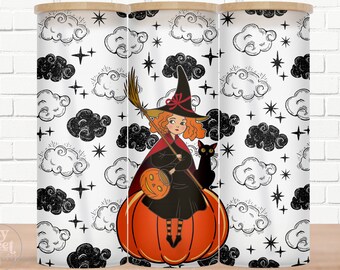 Pumpkin Witch Glass Can Tumbler Wrap, Halloween Sublimation Design (PNG, JPG)