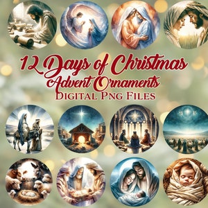 12 Days of Christmas Ornaments | Bible Advent Nativity | Digital PNG Sublimation Files with Scripture Verses