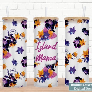 25 oz Glass Can Tumbler Wrap, Island Mama Sublimation Design, Beach, Summer Vacation, Digital, PNG, JPG, Mother&#39;s Day