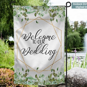 Wedding Bundle Garden Flag Sublimation Design, Greenery, Bridal Shower, Welcome, Personalized, Monogram, Digital PNG JPG, 12x18