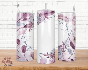 Purple Rose Tumbler Sublimation Design, Watercolor Skinny Tumbler Wrap (PNG Download)