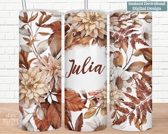 20 oz  Straight Tumbler Wrap, Fall Floral Sublimation Design, PNG, JPG, Rustic, Boho