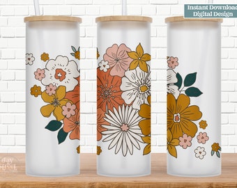 Retro Floral Tumbler Wrap Sublimation Design (Digital PNG, JPG)