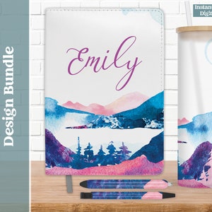 Journal Tumbler Pen Bundle, Sublimation Design, Abstract Pink Mountain, Digital Download, Christmas Gift Bundle, PNG