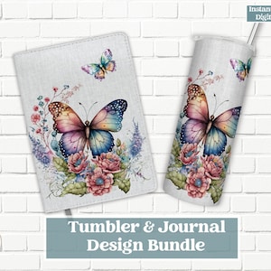 Butterfly Tumbler Journal Bundle, Sublimation Design, 20 oz Tumbler, Digital Download, Gift Bundle, PNG