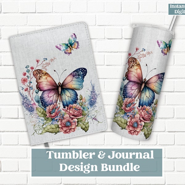 Butterfly Tumbler Journal Bundle, Sublimation Design, 20 oz Tumbler, Digital Download, Gift Bundle, PNG