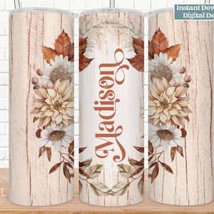 20 oz  Straight Tumbler Wrap, Fall Boho Wedding Floral Sublimation Design, PNG, JPG