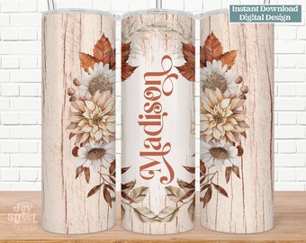 20 oz  Straight Tumbler Wrap, Fall Boho Wedding Floral Sublimation Design, PNG, JPG