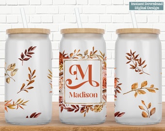16 oz Libbey Glass Can Tumbler Wrap, Boho Wedding Floral, Fall Tumbler, PNG, JPG