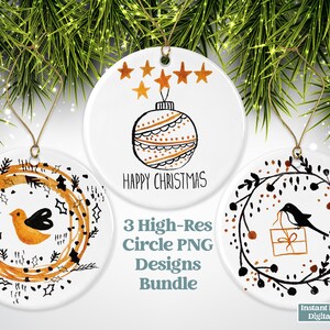 Modern Christmas Round Ornament Sublimation Design Bundle, Digital Download, Round Signs, PNG, Personalized Ornament, Gift