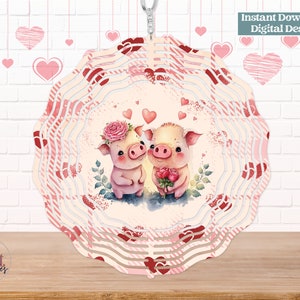 Wind Spinner Valentine Pigs in Love, Sublimation Design, Digital Download, PNG