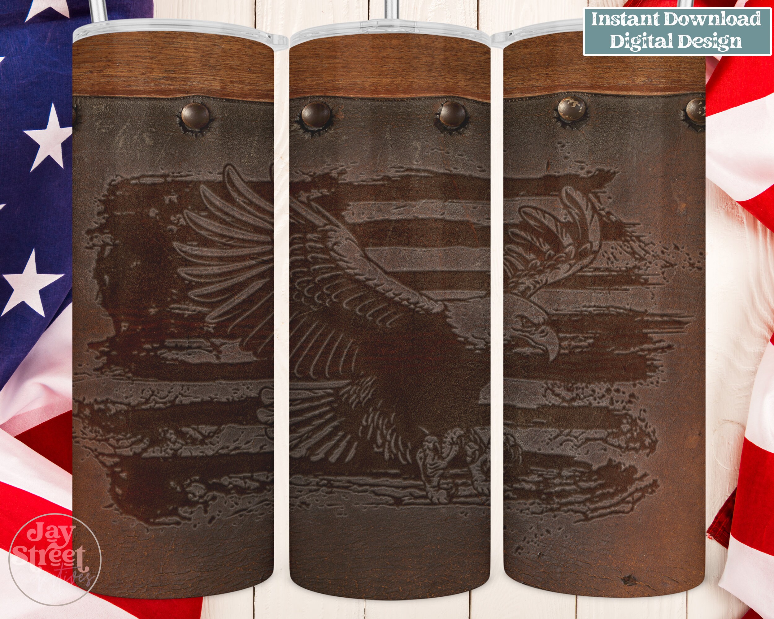 20 oz Straight Tumbler Wrap, American Eagle Flag Embossed Leather, 4th of July, Patriotic, Father's Day, Grandpa Gift