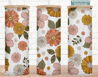 Floral Sublimation Design, Vintage Tumbler Wrap (PNG, JPG)