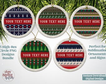 Christmas Sweater Ornament Sublimation Design, Round Sign PNG (Digital Download)