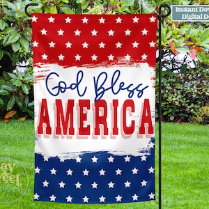 Garden Flag Sublimation Design, God Bless America, Patriottico, 4 luglio, Digital PNG JPG, 12x18