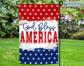 Tuinvlag sublimatie ontwerp, God zegene Amerika, patriottisch, 4 juli, digitale PNG JPG, 12x18