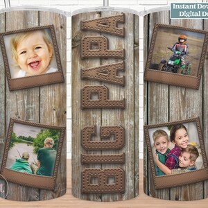 20 oz Photo Tumbler, Wood and Leather Big Papa Photo Sublimation Design, Photo Collage, PNG, Digital Download, Father&#39;s Day, Grandpa Gift