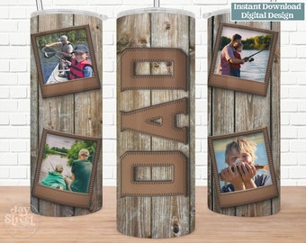 Wood Leather Dad Photo Tumbler Sublimation Design (PNG Digital Download)
