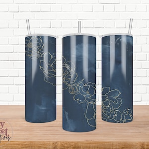 Navy Blue Glitter Rose Abstract 20 oz skinny tumbler sublimation design, 20 oz Tumbler PNG Designs, 20 Oz Tumbler Wrap, Personalized Tumbler