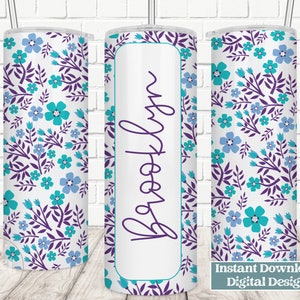 Spring Florals Teal and Purple 20 oz  Straight Tumbler Wrap, Sublimation Design, Mother&#39;s Day, Bridesmaids, Digital, Boho