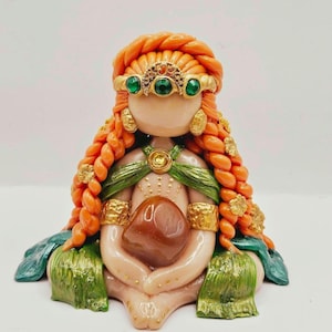 Brigid celtic Imbolc goddess statue polymer clay alter doll orange Carnelian crystal tumbled. Pagan St. Brigid Irish cross wicca witch Irish