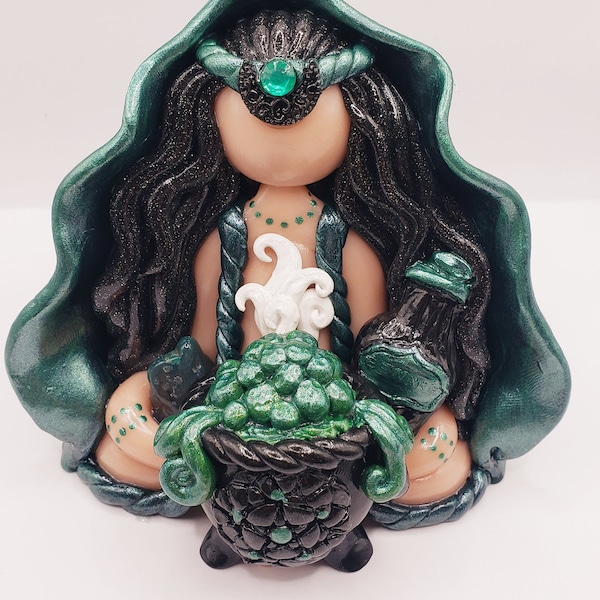 2. Cerridwen goddess of the cauldron,spells and potions dark feminine magic crystal goddess statue polymer clay figurine witch welsh