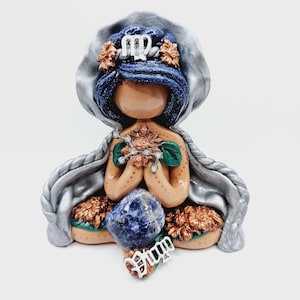 Virgo zodiac crystal goddess style #2 sodalite tumbled stone polymer clay gift ideas handmade figurine divine feminine birthday gift art