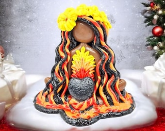 Handmade Pele Goddess Statue: Lava Stone Altar Decor