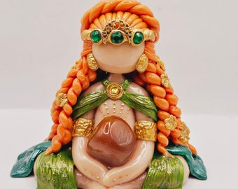 Brigid celtic Imbolc goddess statue polymer clay alter doll orange Carnelian crystal tumbled. Pagan St. Brigid Irish cross wicca witch Irish