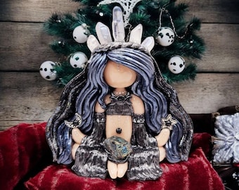 Handmade Nyx Goddess Statue: Celestial Moon & Stars Decor