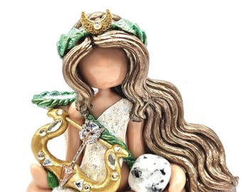 Artemis Greek Goddess Statue: Polymer Clay Figurine with Moonstone