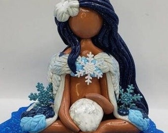 Statue hawaïenne de déesse en cristal, figurine en argile, cadeau d'anniversaire personnalisable, pierre blanche, pierre précieuse, neige, Noël, Noël, solstice d'hiver, décorations