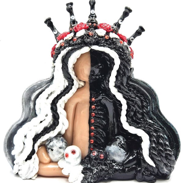 Handmade Hel Goddess Statue | Obsidian & Howlite Crystals, Pagan Altar Decor