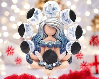 月の満ち欠けの女神像 | クリアクォーツ、神聖な女性用祭壇装飾