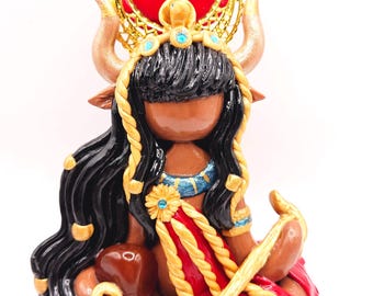 Handmade Hathor Statue: Red Jasper Crystal, Sun Goddess Decor
